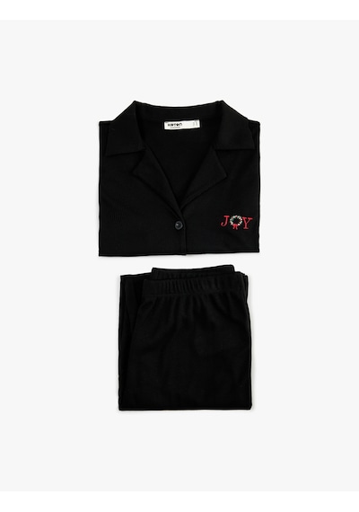 Koton Uzun Kollu Viskon Karışımlı Örme Nakışlı Yılbaşı Pijama Takımı Siyah 6wlk40285mk Siyah Koton Uzun Kollu Viskon Karışımlı Örme Nakışlı Yılbaşı Pijama Takımı Siyah 6wlk40285mk Siyah