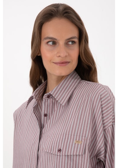 U.S. Polo Assn. Kadın Bordo Çizgili Uzun Kollu Gömlek 50316369-VR177