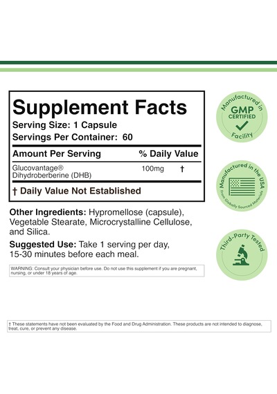Double Wood Dihydroberberine Patented Glucovantage Berberine 100mg 60 Caps Aromasız