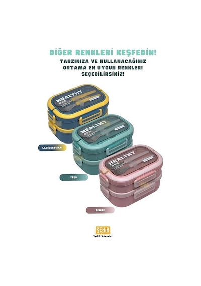 Vagonlife Bento 1650ml Paslanmaz Çelik 2 Katlı 3 Bölmeli Çatal Ve Kaşıklı Yemek Kutusu Pembe Beyaz