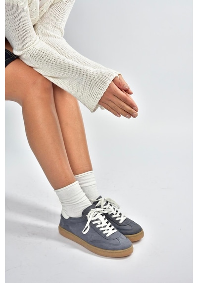 Fox Shoes V999061501 Lacivert Hakiki Deri Nubuk Kadın Spor Ayakkabı Sneakers Lacivert