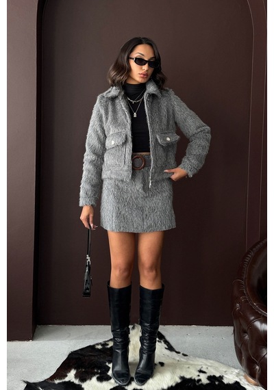 Verymoda F 1984 Kemerli Etek Gri