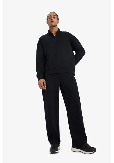 Defacto Boxy Fit Dik Yaka Yarım Fermuarlı Skuba Dalgıç Kumaş Sweatshirt E9363ax25aubk81 Siyah