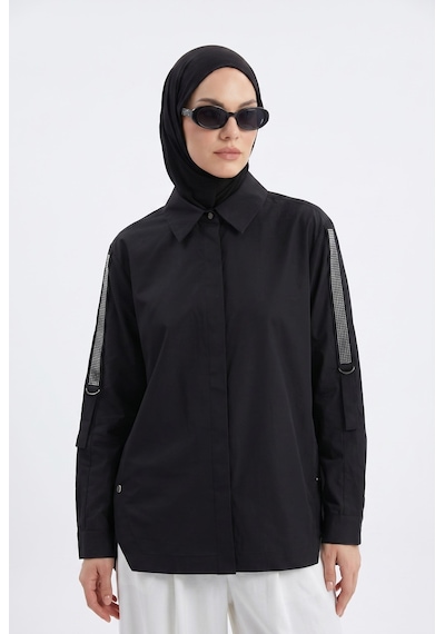 Armine Trend Kolları Taş Detaylı Bluz Gömlek Siyah 25kt301