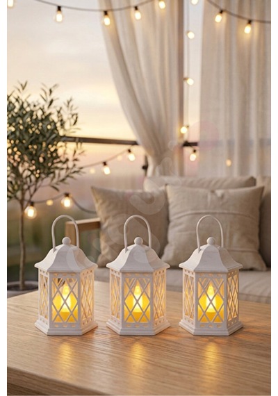 Balkon Süsü Mini Fener / 3 Lü Dekoratif Led Mumluk Seti