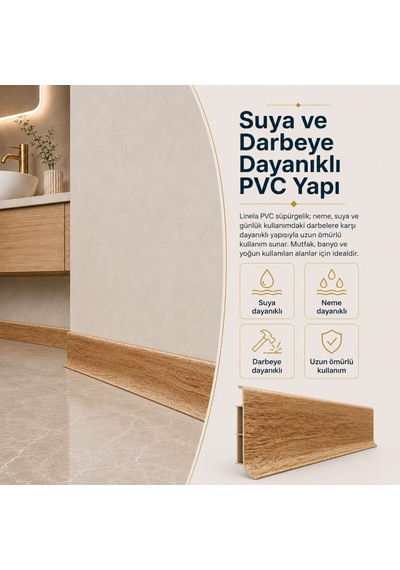 Linela Suya Dayanıklı Pvc Süpürgelik 8 Cm - Newcastle Meşe - Lnl407