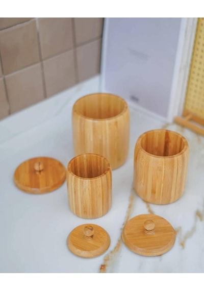 Kapris 3 Lü Bambu Kavanoz Şekerlik