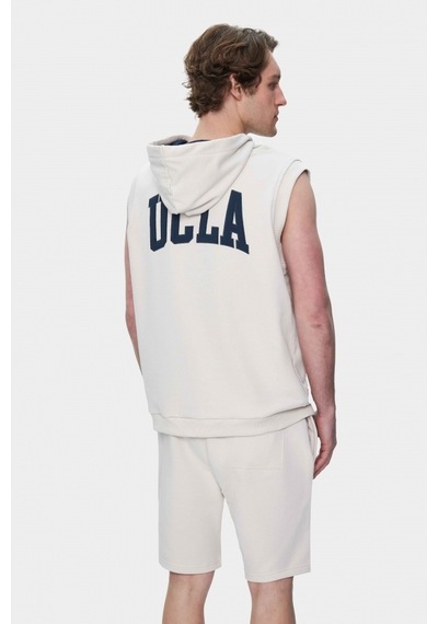 Ucla Hewıtt Kemik Rengi Nakışlı Sıfır Kol Sweatshırt Oversize Erkek Sweatshirt Kemik Rengi Kemik