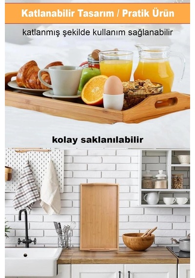 Lüks Doğal Katlanır Ayaklı Bambu Yatak Tepsisi
