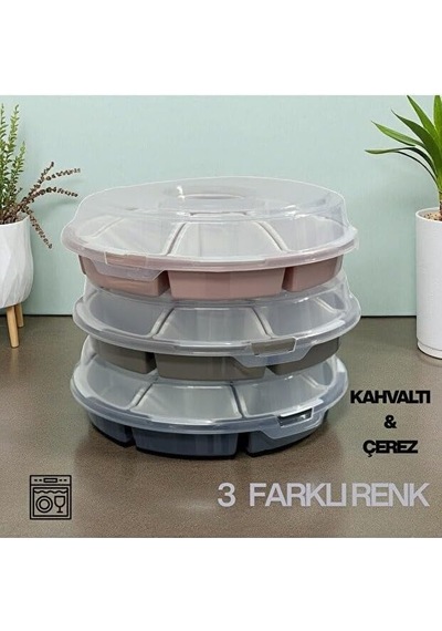 7 Bölmeli Lilyum Kahvaltı Ve Çerez Seti Gri Çok Renkli