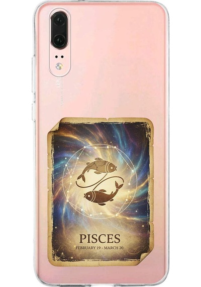 Huawei P20 İle Uyumlu Burç Kartları Balık Tasarımlı Şeffaf Silikon Kılıf Şeffaf