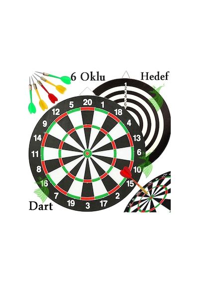 Dart Çift Taraflı Hedef ve Dart 17 İnç 43 Cm Lik Büyük Boy 6 Oklu