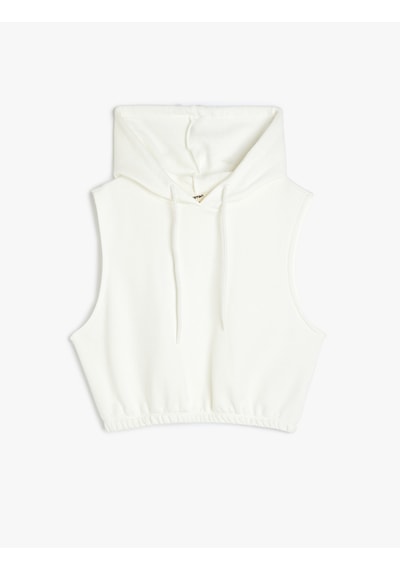 Koton Kol Açıklığı Geniş Kolsuz Kapüşonlu Crop Sweatshirt Kırık Beyaz 5sak30048ek Ekru