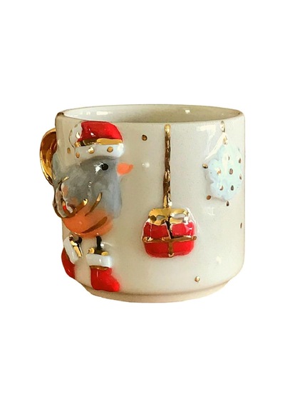 24 Ayar Altın Işlemeli Noel Yılbaşı Kuşu Kabartmalı, El Yapımı 240 Ml Mug Enk240 Beyaz - Çok Renkli