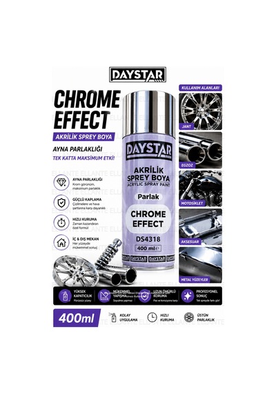 Daystar Krom Efekt Sprey Boya 400 Ml Metal, Jant Ve Aksesuar Boyası Çok Renkli