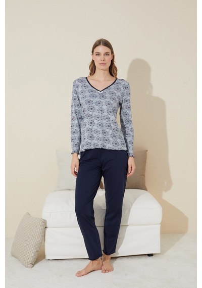 Siyah İnci Pamuklu Örme Pijama Takım 24240126 Gri