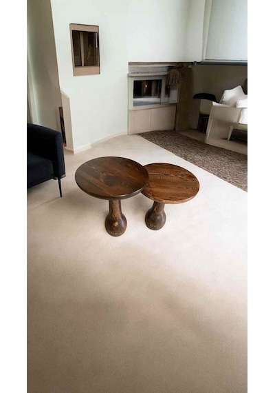 Doğal Masif Ahşap Yan Sehpa Seti 2 Li Ceviz Renk Zigon Ve Fiskos Model - Coffee Table Ceviz