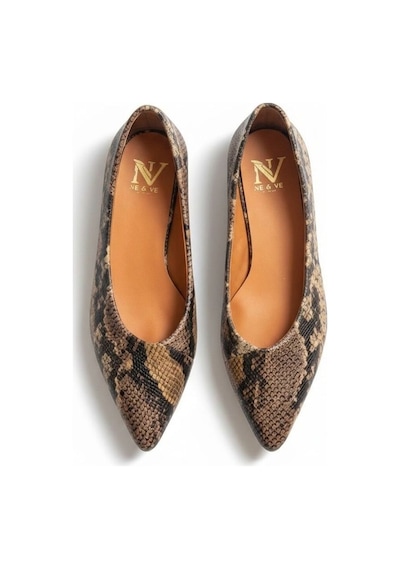 Ne&ve Shoes Kahve Deri Yılan Baskı Sivri Burun Şık Ve Rahat Günlük Babet Kahverengi
