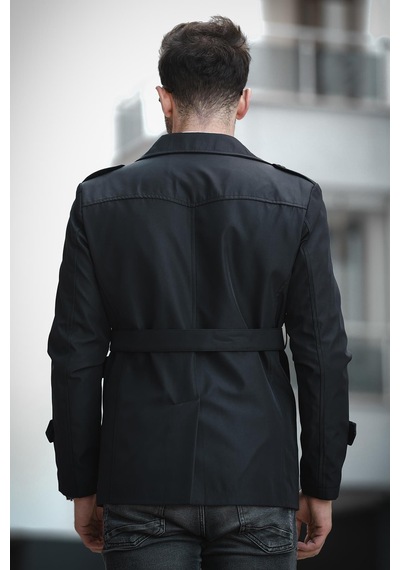Oksit Lusaka Su İtici Slim Fit Kemer Detaylı Trençkot Siyah