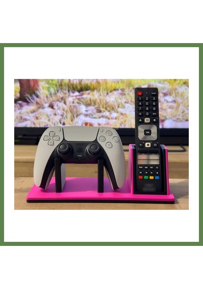 Bezos 3d Baskı Oyun Kolu Ve Tv Kumanda Standı Çift Bölmeli Masaüstü Kumanda Tutucu Organizer - Pembe Hb006