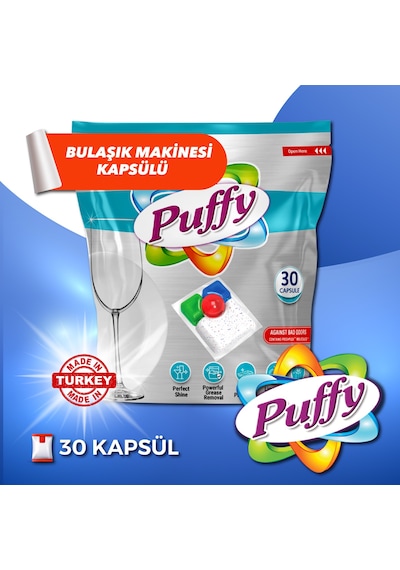 Puffy Hepsi Bir Arada Bulaşık Makinesi Deterjanı Kapsül 30 Yıkama