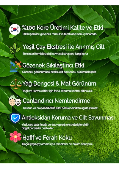 Modamkore 7'li Paket Yeşil Çay Kore Yüz Maskesi Yağ Dengeleyici Arındırıcı
