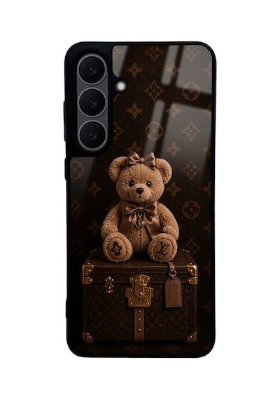 Samsung Uyumlu  S25 Fe Luxury Brown Teddy Tasarımlı Glossy Telefon Kılıfı Siyah