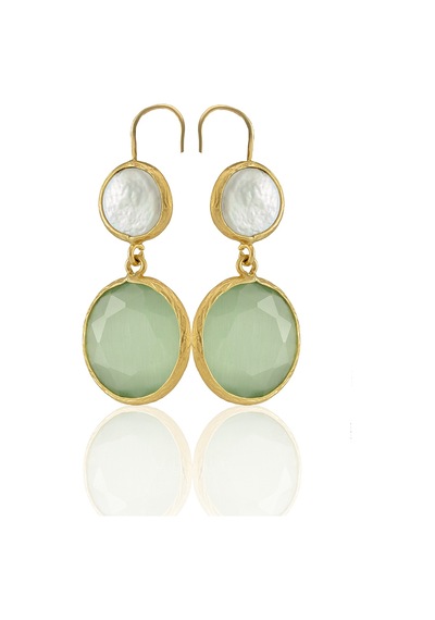 Kadir Jewellery 22 Ayar Altın Kaplama Kadın İnci Küpe -el İşçiliği Ve Hipoalerjenik Küpe Açık Yeşil 86846489