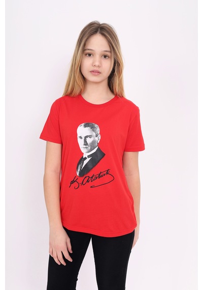 Toontoy Kids Toontoy Unisex Çocuk Atatürk Baskılı Tişört Kırmızı