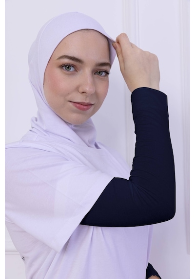 Loggia Likralı Penye Kolluk Lacivert - Pratik Kadın Tesettür Düz Namaz Kolluğu 1 Çift 40cm Viskon Hijab Lacivert