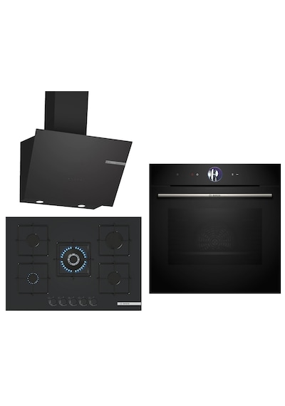 Bosch Black Deluxe HBG7764B1 4D Hot Air - PNQ7B6P31O 3D Fry 75 CM Wok Bek - DWK66PJ60T 3 Lü Ankastre Set 607