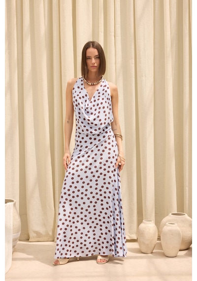 Mai Collection Manon Puantiyeli Mavi Crop Etek Takım