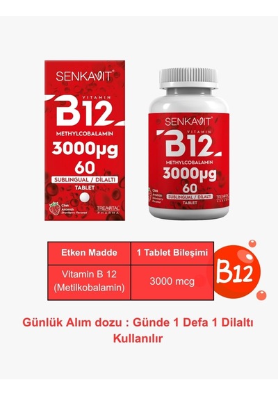 Senkavit B12 3000 Mcg Dil Altı Sublıngual 60 Tablet Çilek Aroma