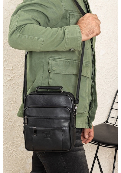Newish Polo Erkek Hakiki Deri Günlük Omuz Ve El Çantası 20x24 Cm - New084 Siyah