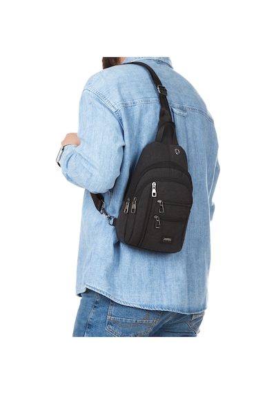 Torz Unisex Siyah Omuz Çantası Su Geçirmez Kanvas Kumaş Body Bag Çift Taraflı Çapraz Postacı Çanta Antrasit