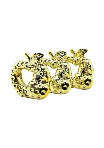 5 Adet Dokulu Çift Elma Biblo Orta Boy Seramik Dekoratif Obje, Parlak Gold Kaplama, Ev Ve Ofis Aksesuarı, Decorative Ornament