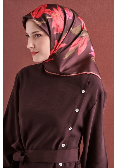 Armine İpek Eşarp 2027 Kış - 9620-06 Kahverengi Twill