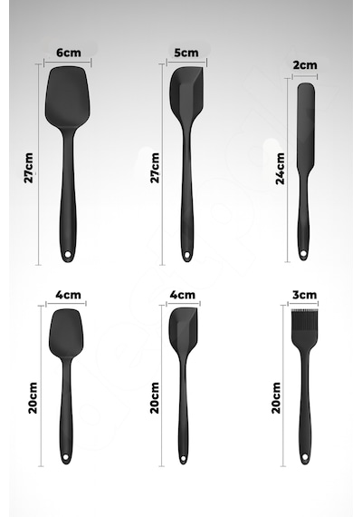 6 Adet Spatula Seti - 1. Kalite Çelik Silikon - Pastacı Spatula Seti - Isıya Dayanıklı Yapışmaz Siyah