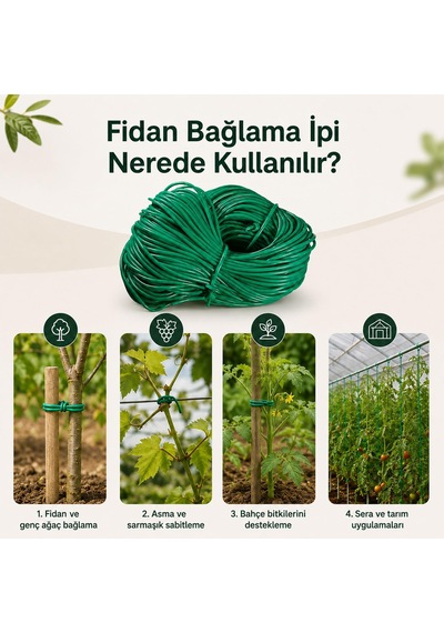 Fidan Bağlama İpi 25 Metre Bitki Ağaç Dal Sabitleme Destekleme Bahçe Tarım Esnek Fide Bağlama İ