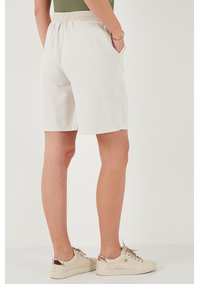 Lela Pamuklu Relaxed Fit Yüksek Bel Cepli Mini Bayan Şort 668Yp5384 Taş