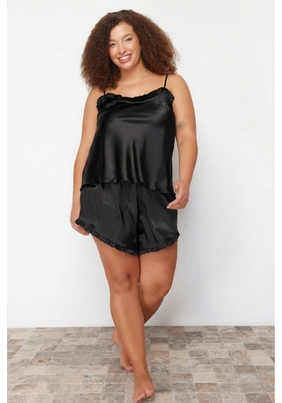 Laperissa Siyah Saten Örme Pijama Takımı