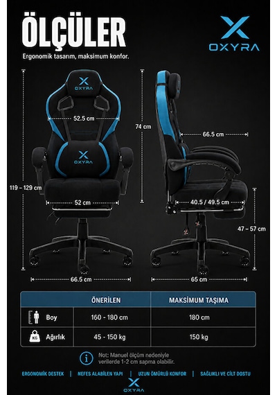 OXYRA Thalron Ergonomik Premium Terletmez Kumaş | Bel Masaj Destekli Oyuncu Koltuğu