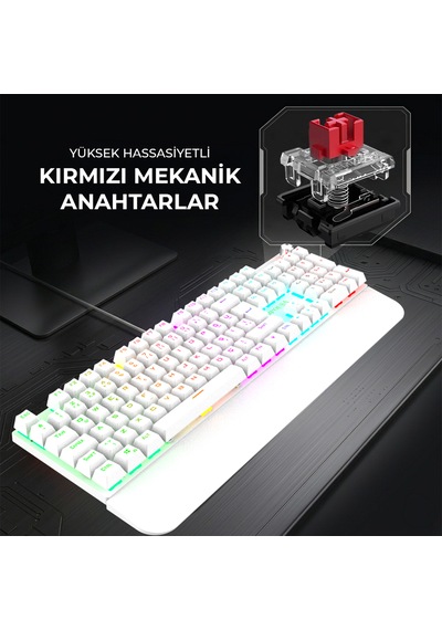 Ikg-430t Mekanik Gaming Klavye Red Switch Rgb Led 17 Efekt Ses Düğmeli Anti Ghosting 105 Tuş