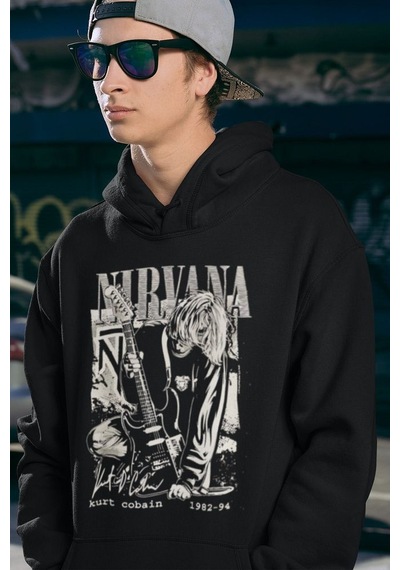 Sevbano Nirvana Kurt Cobain 1982-94 Baskılı Unisex Oversize Rock Metal Ho Siyah