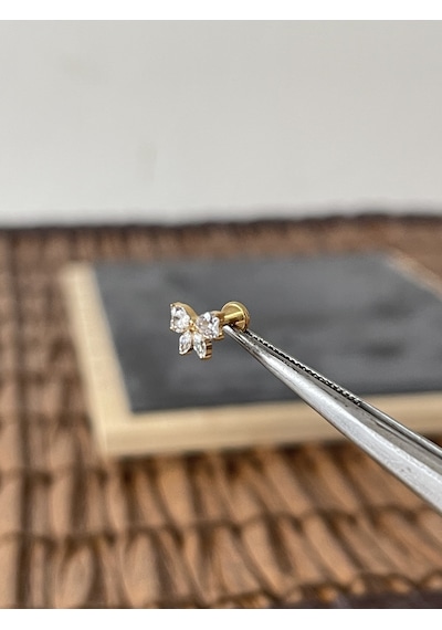 Yüksek Kalite G23 Titanium Fiyonk Zirkon Altın Titanyum 6 X 1.2 MM Labret Piercing Altın