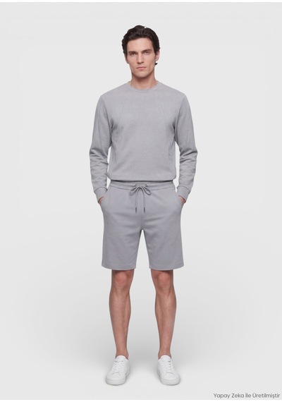 Ramsey Açık Gri Bisiklet Yaka Düz Sweatshirt