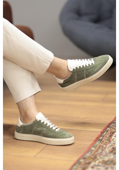 Shoetyle - Yeşil Hakiki Süet Bağcıklı Erkek Sneaker 666-3071-1249
