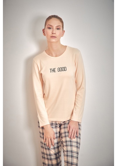 Fullamoda The Good Yazı Baskılı Bisiklet Yaka 2 Li Pijama Takımı 24mıcg631216530-bej Bej