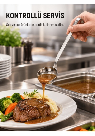 Endüstriyel Sos Kepçesi Paslanmaz Çelik Uzun Saplı Asılabilir Sıvı Dökme Servis Kepçesi Lokanta Restoran
