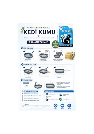 10 Lt Marsilya Sabun Kokulu %100 Doğal Bentonit Kedi Kumu %99.9 Tozdan Arındırılmış Topaklanan Koku